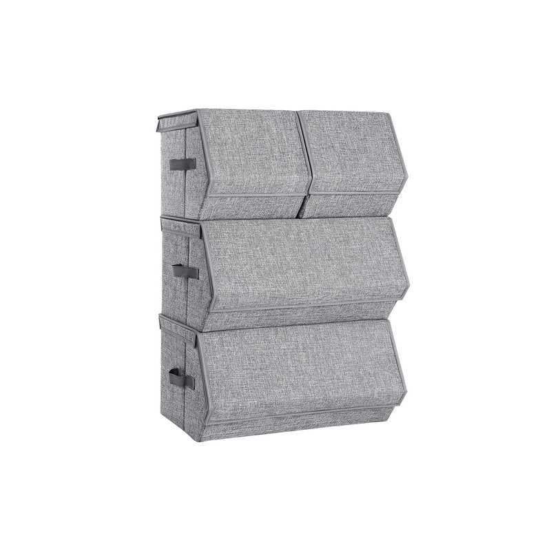 Stapelbare Opbergdozen met Metalen Frame en Deksel, Set van 4, Grijs