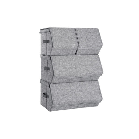 Stapelbare Opbergdozen met Metalen Frame en Deksel, Set van 4, Grijs