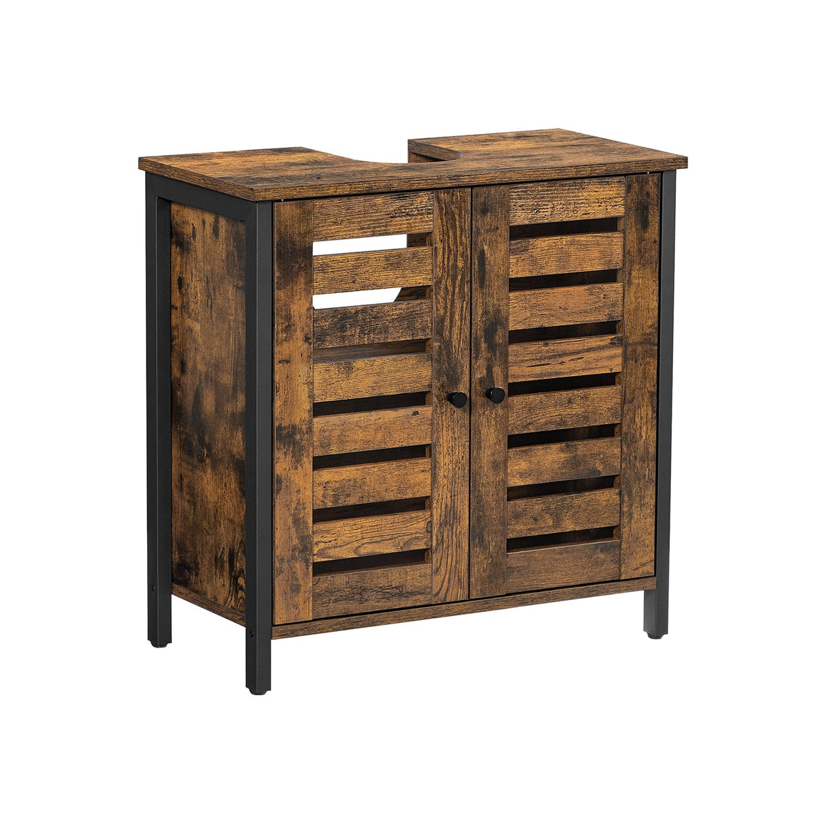 Wastafelonderkast met Stalen Frame en 2 Lamellendeuren, 60 x 30 x 60 cm