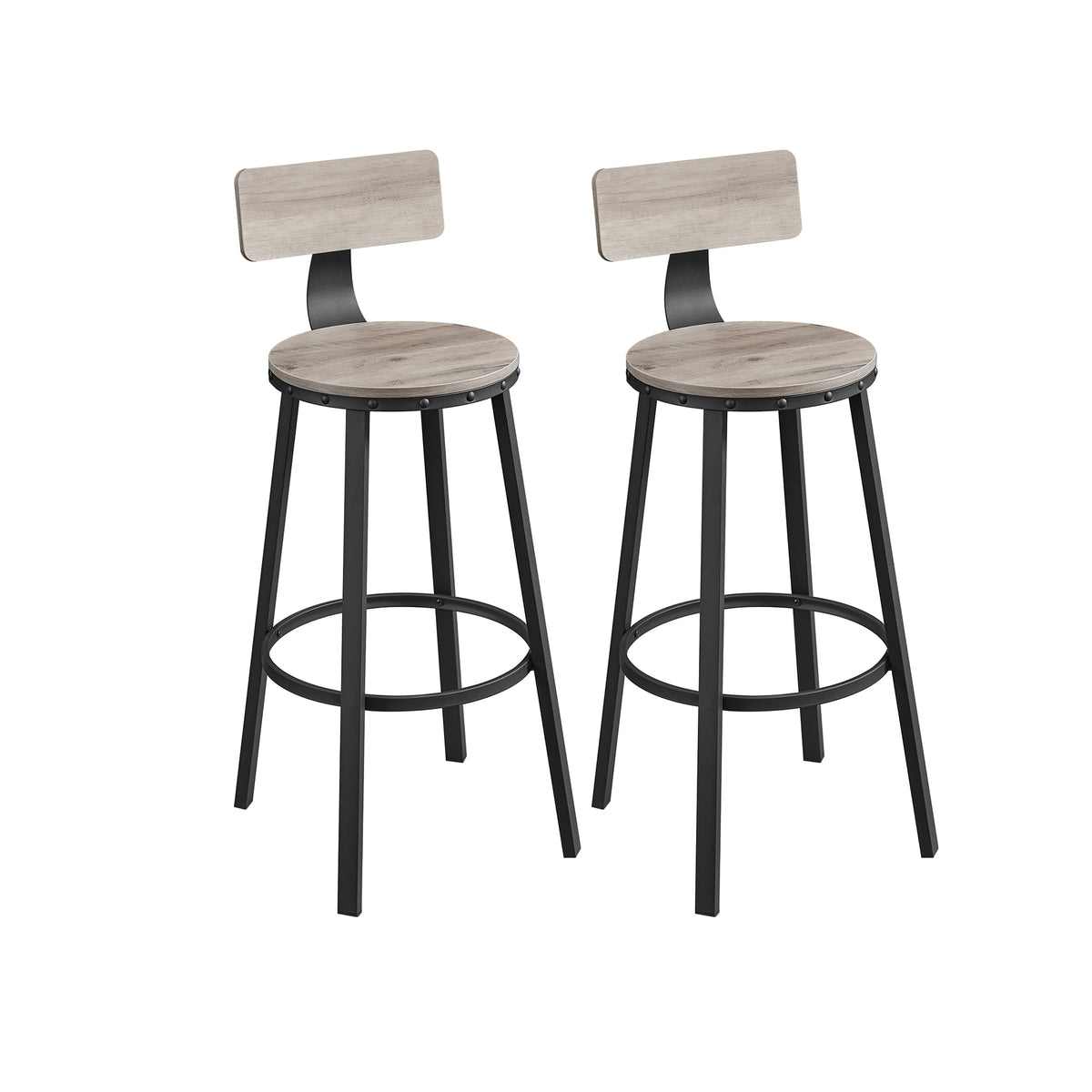 Barkrukken met Rugleuning en Industrieel Design, Set van 2