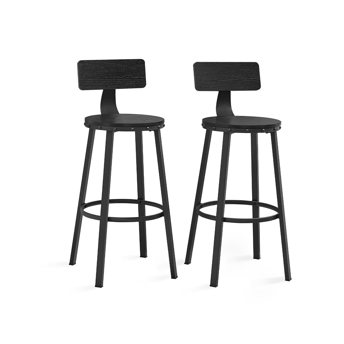 Barkrukken met Rugleuning en Industrieel Design, Set van 2