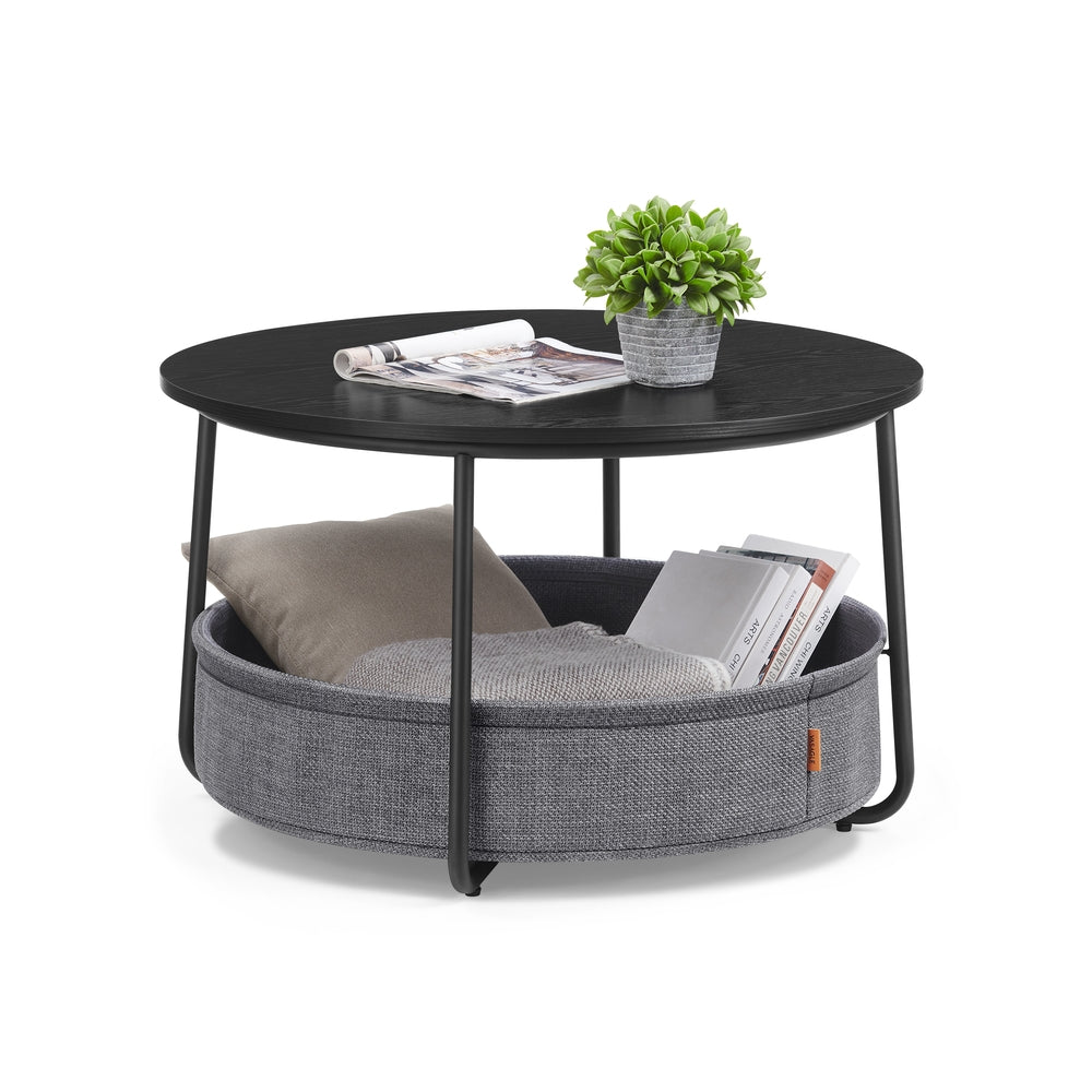Ronde Salontafel met Stoffen Opbergmand, 75 x 45 cm
