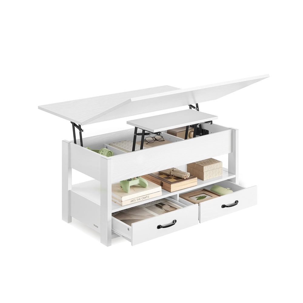 In Hoogte Verstelbare Salontafel met 2 Lades en Verborgen Vakken, 50 x 100 cm