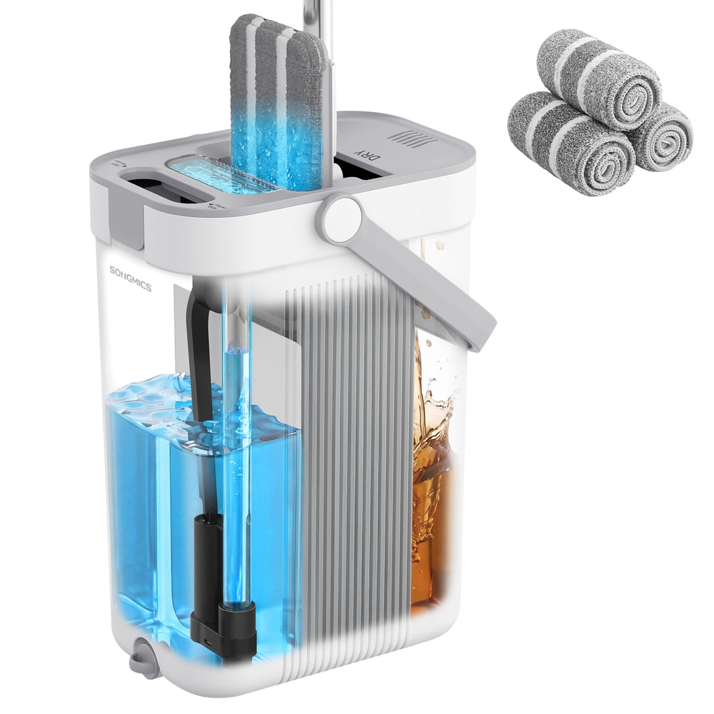 Vlakmop met Emmer en Microvezel Pads, Roestvrijstalen Steel, 26 x 17 x 36 cm
