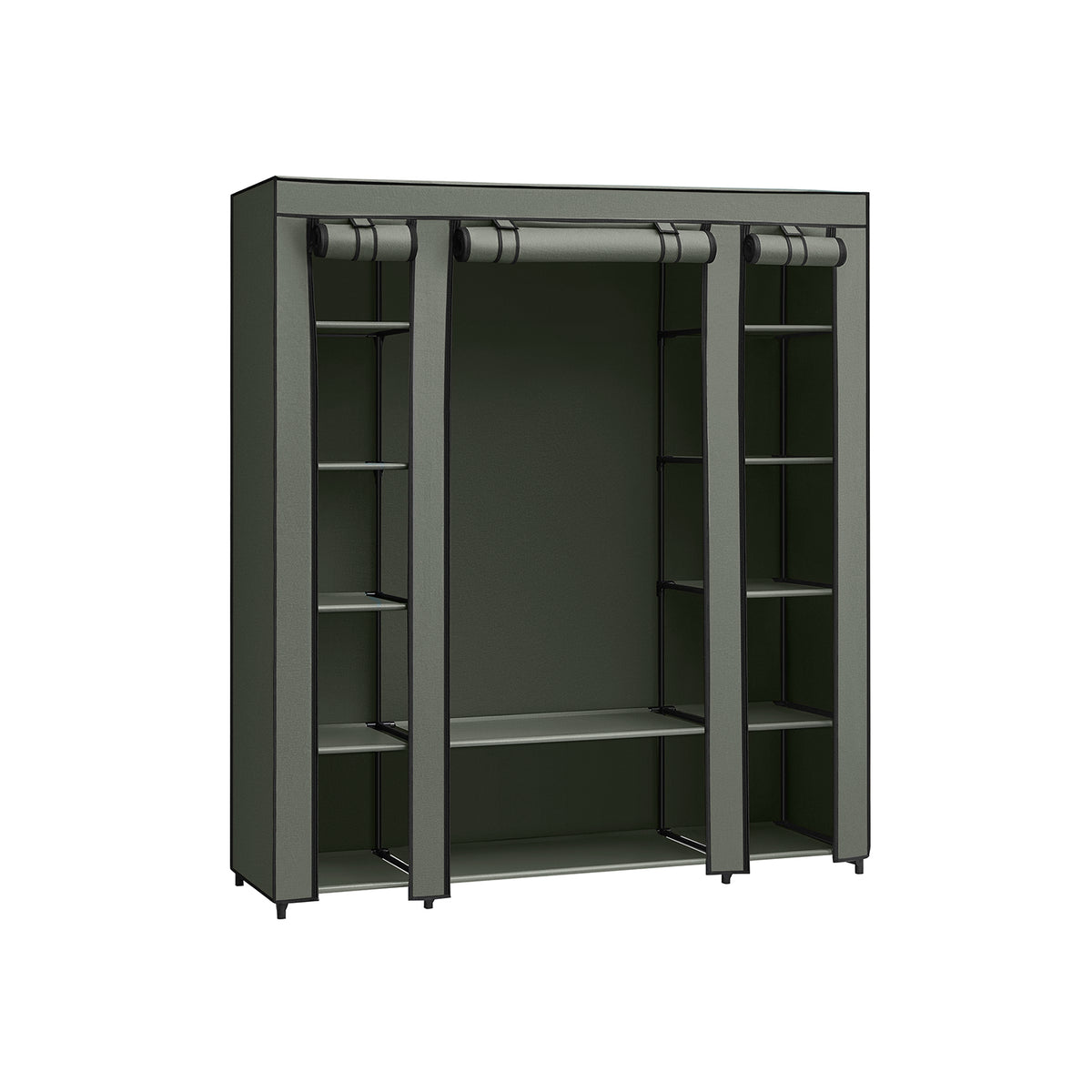 Stoffen Kledingkast met 12 Planken, Kledingroede en 3 Roldeuren, 150 x 45 x 175 cm