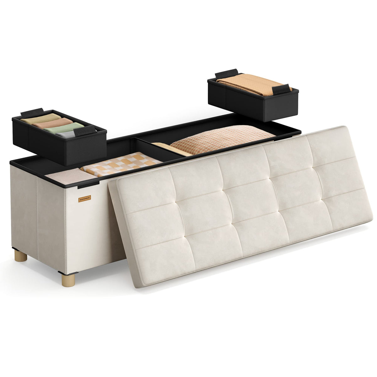 Opvouwbare Opbergbank met Deksel en Fluwelen Zitting, 110 cm