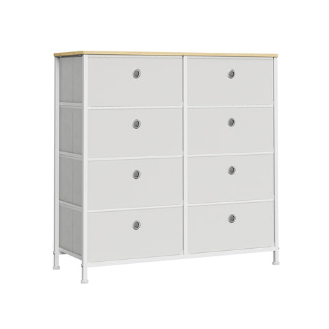 Ladekast met 8 Stoffen Lades en Metalen Frame, Crèmewit met Eiken, 30 x 80 x 81,5 cm