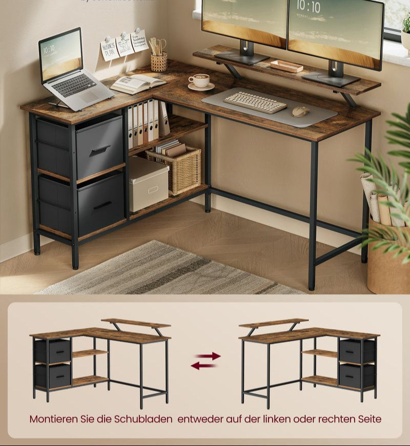 L-vormig bureau bruin 135 cm
