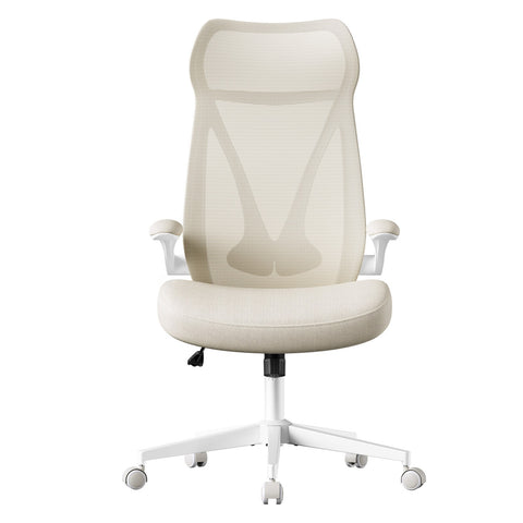 Bureaustoel met Opklapbare Armleuningen en S-Vormige Rugleuning in Beige, 70 x 70 cm