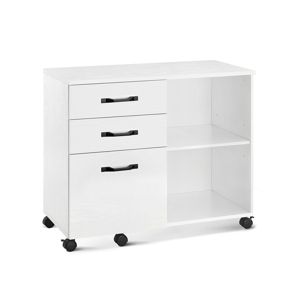 Verrijdbare Archiefkast met 3 Lades en 2 Open Vakken, 80 x 40 x 66 cm