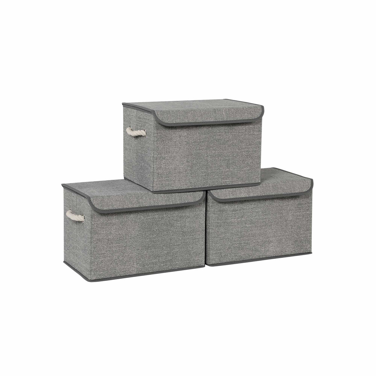 Stoffen Opbergdozen in Linnenlook met Katoenen Handvatten, Set van 3