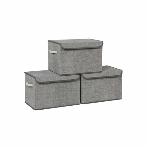 Stoffen Opbergdozen in Linnenlook met Katoenen Handvatten, Set van 3