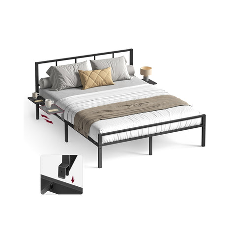 Metalen Bedframe met Hoofdbord en Opbergplanken 140 x 200 cm