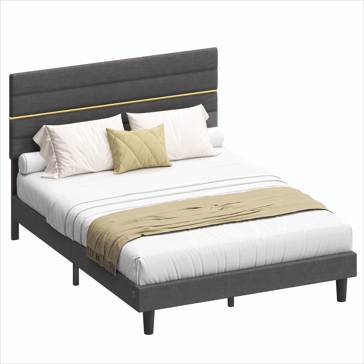 Bedframe met Verstelbaar Gestoffeerd Hoofdbord en Metalen Frame, Leigrijs