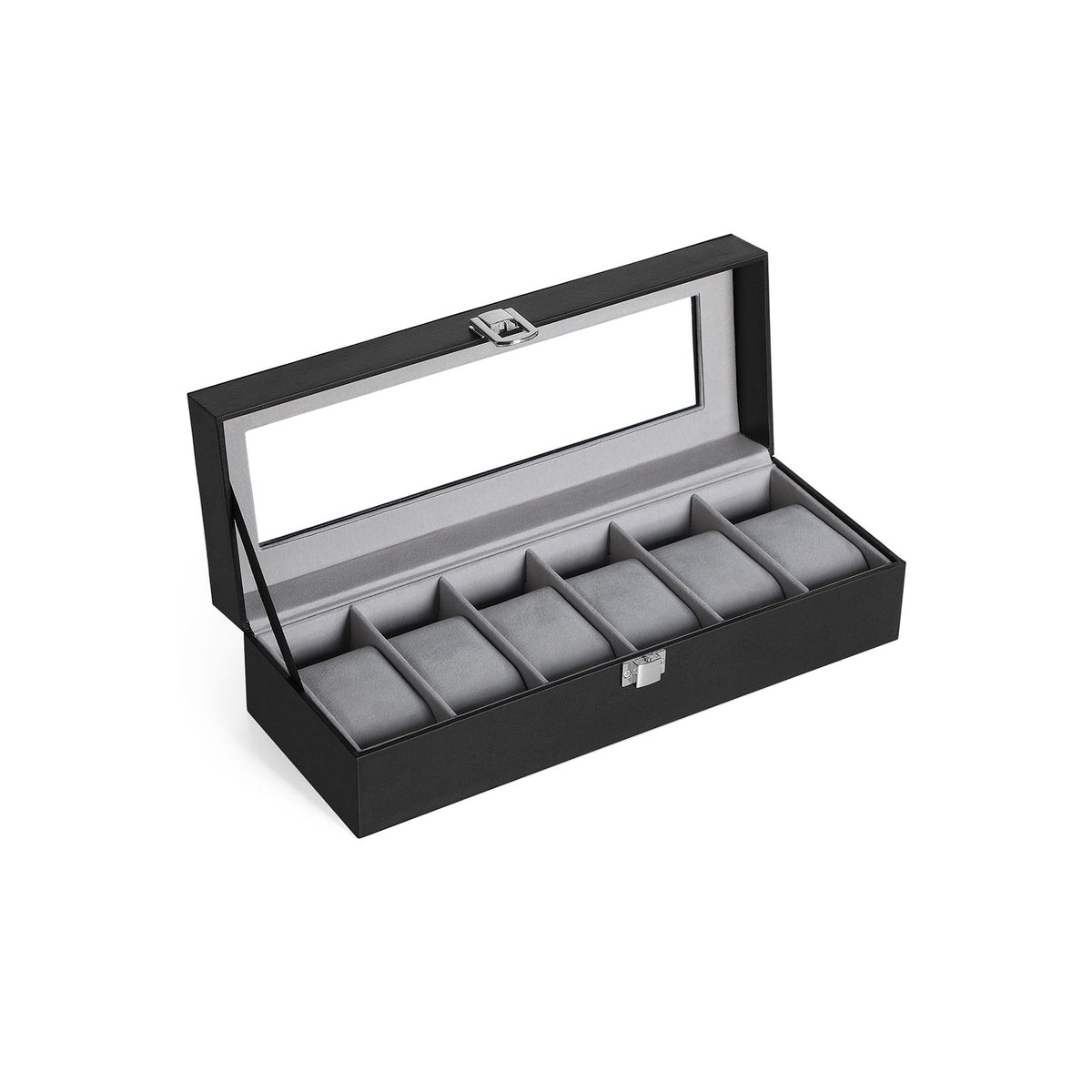 Horlogedoos voor 6 Horloges met Glazen Deksel en Slot, 30 x 11,2 x 8 cm