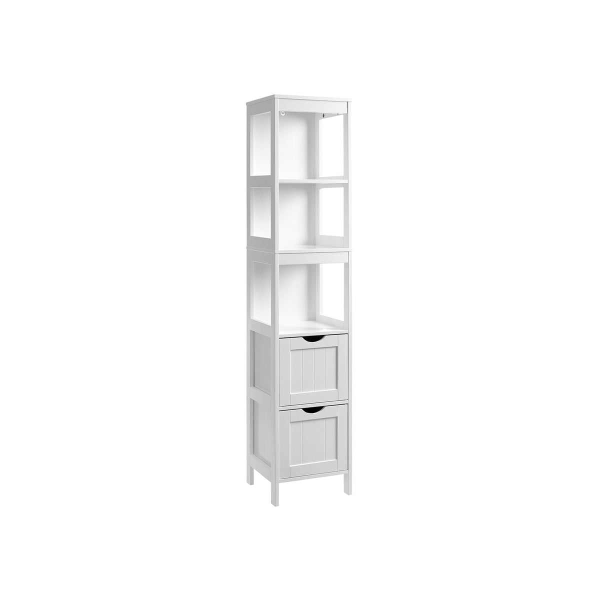 Hoge Badkamerkast met 2 Lades en 3 Open Vakken, 30 x 30 x 141,5 cm