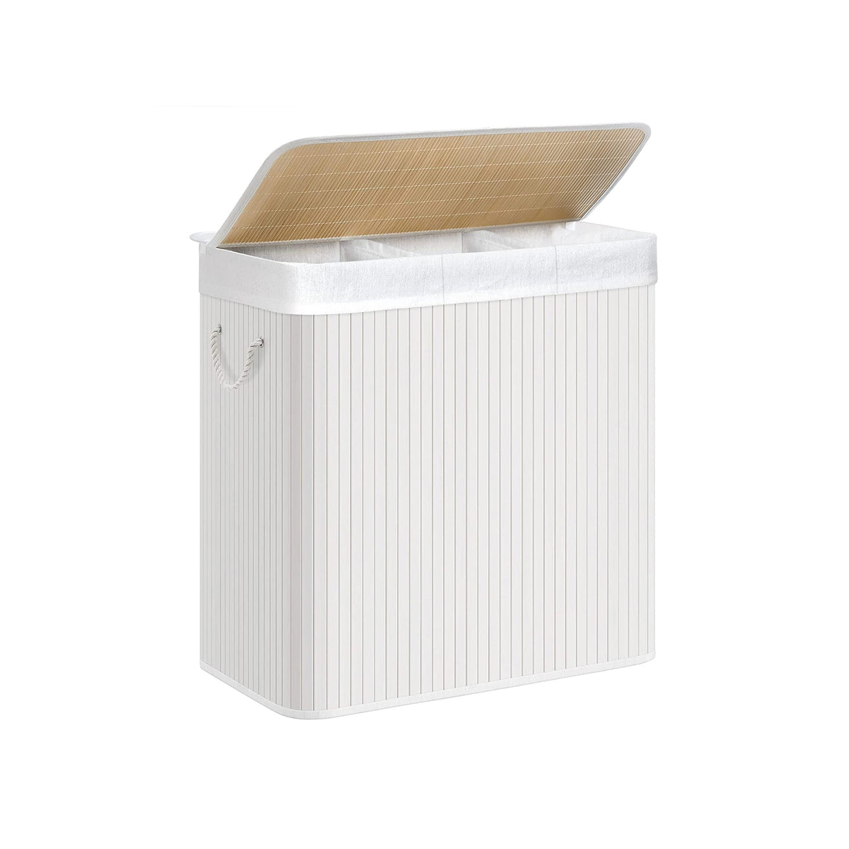 Opvouwbare Bamboe Wasmand met 3 Vakken en Deksel – productweergave 2 | De Groot Living