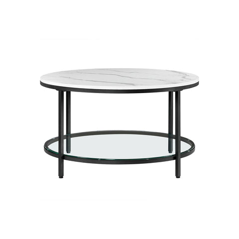 Salontafel met Glazen Blad en 2 Planken in Marmerlook – productweergave 1 | De Groot Living