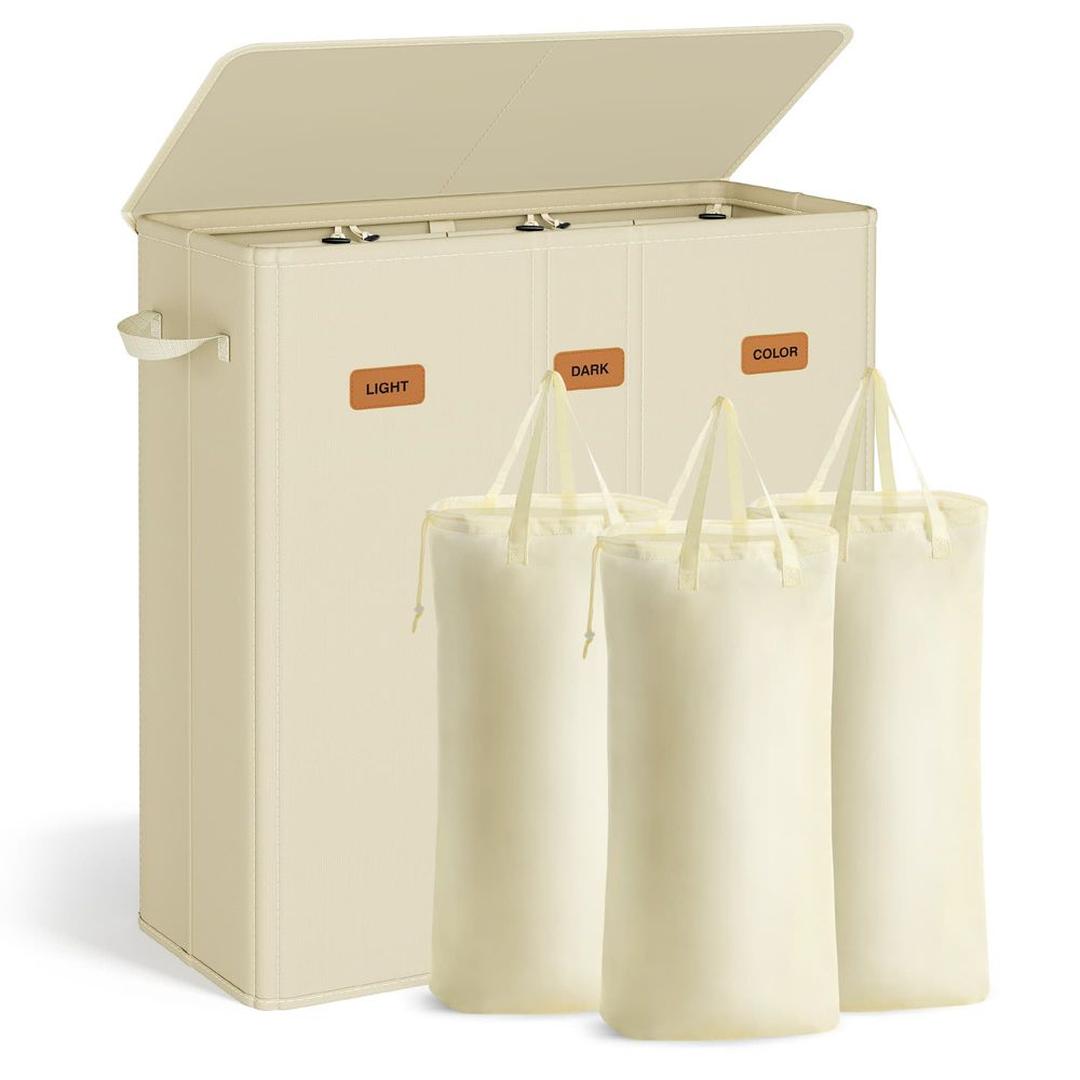 Wasmand Met 3 Compartimenten en Wasbare Binnenzak 160 Liter – productweergave 5 | De Groot Living