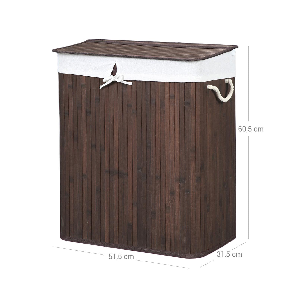Bamboe Wasmand met Deksel en Afneembare Waszak, 100 L