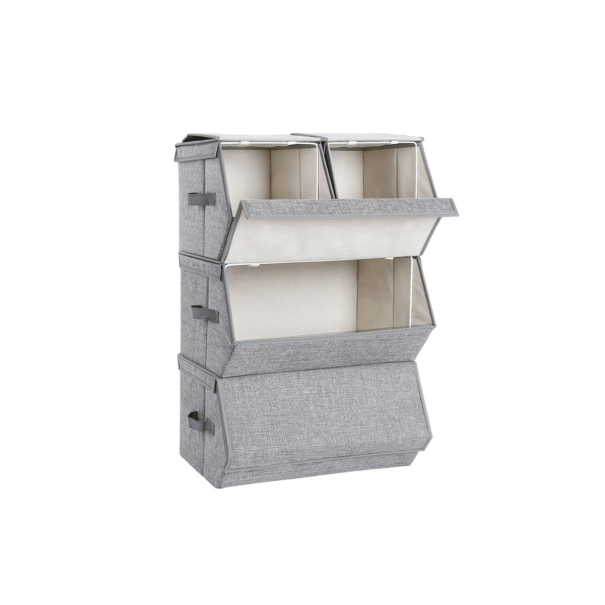 Stapelbare Opbergdozen met Metalen Frame en Deksel, Set van 4, Grijs