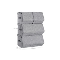 Stapelbare Opbergdozen met Metalen Frame en Deksel, Set van 4, Grijs