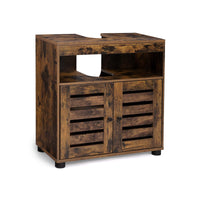 Vintage Bruine Wastafelonderkast met 2 Lamellendeuren en Open Vak, 60 x 30 x 63 cm