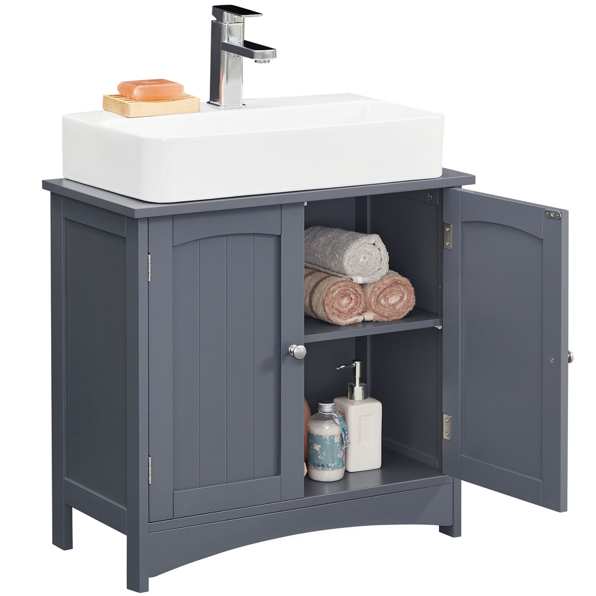 Wastafelonderkast met 2 Deuren en Verstelbare Plank, 60 x 30 x 60 cm