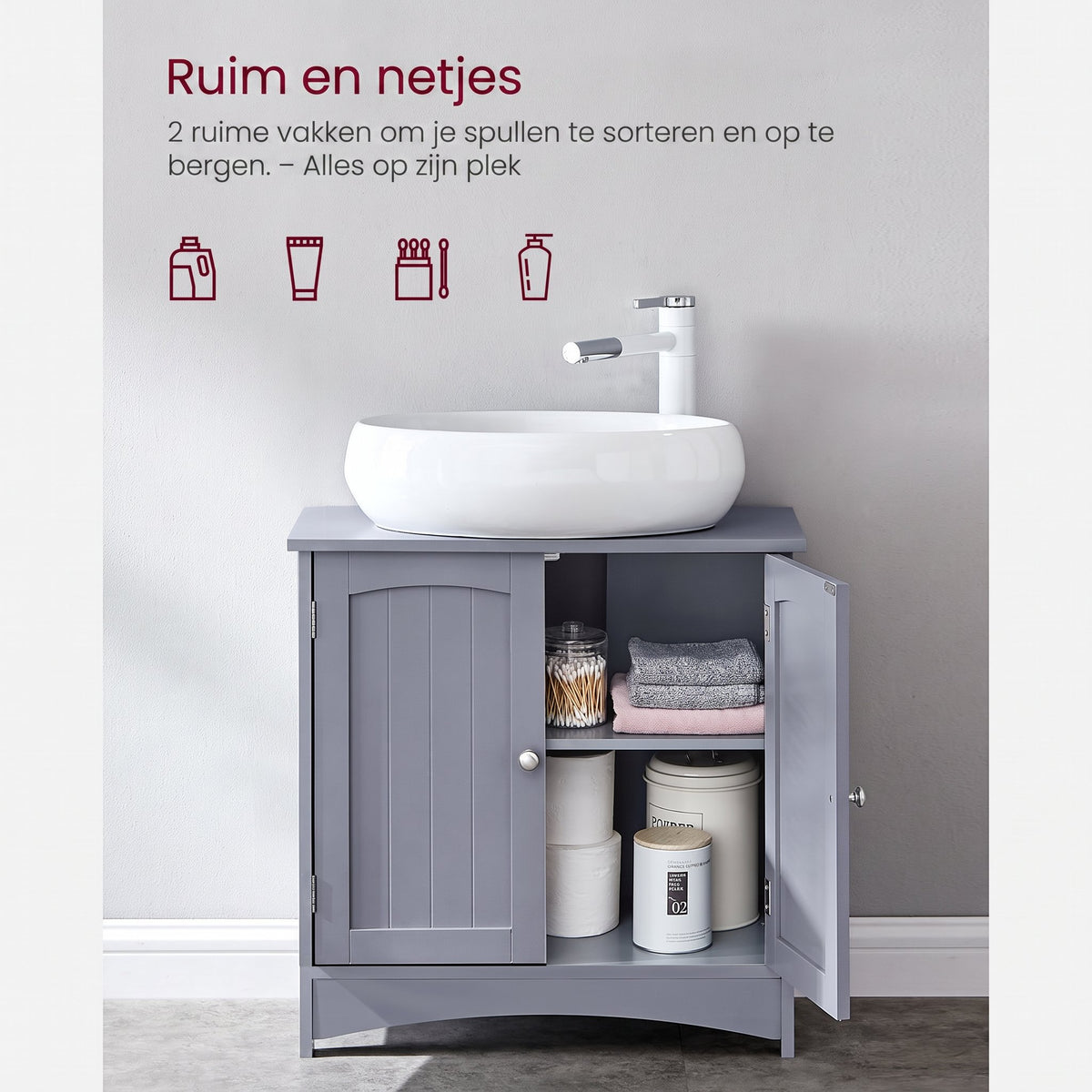 Wastafelonderkast met 2 Deuren en Verstelbare Plank, 60 x 30 x 60 cm