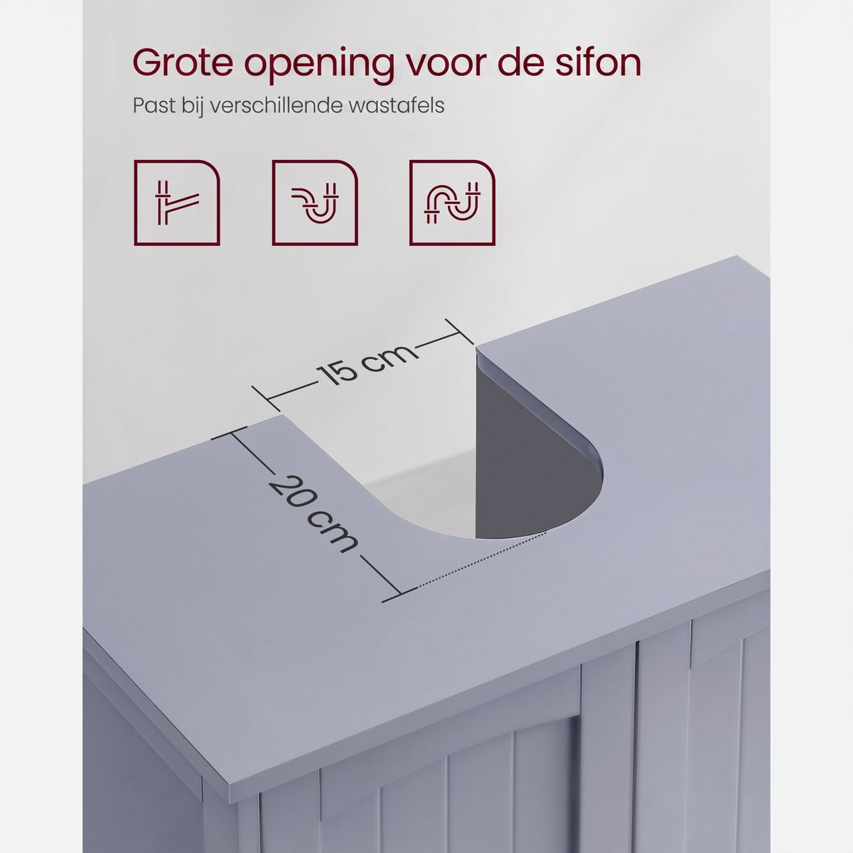Wastafelonderkast met 2 Deuren en Verstelbare Plank, 60 x 30 x 60 cm