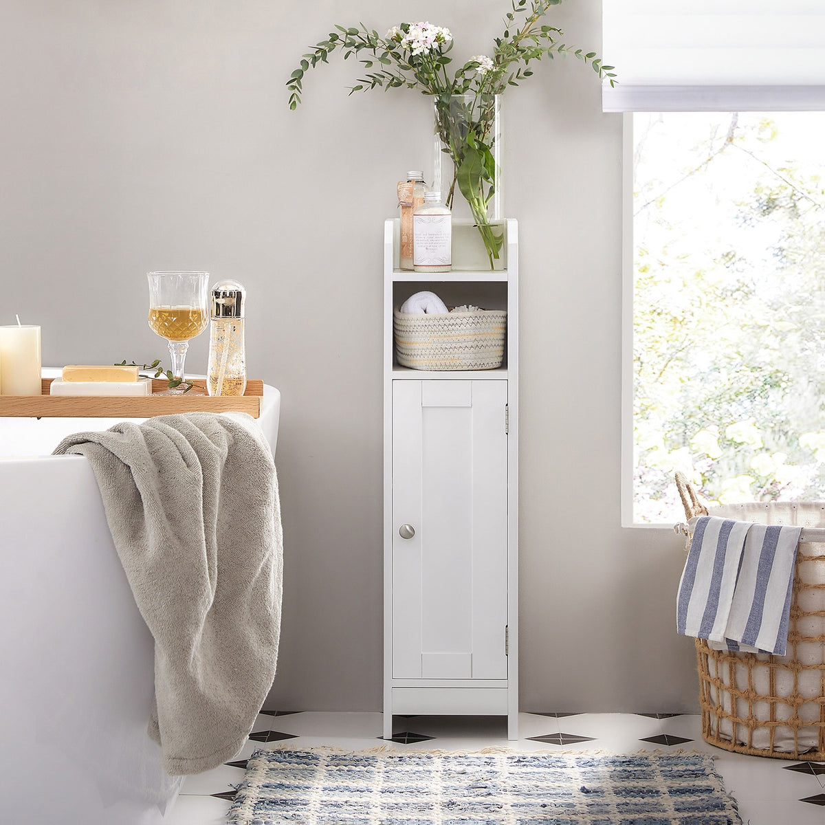 Smalle Toiletkast met Verstelbare Planken, 18 x 20 x 80 cm