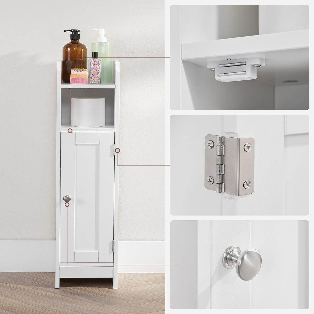 Smalle Toiletkast met Verstelbare Planken, 18 x 20 x 80 cm