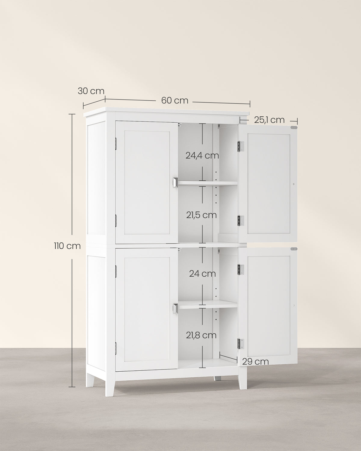 Badkamerkast met 4 Deuren en Verstelbare Planken, 30 x 60 x 110 cm