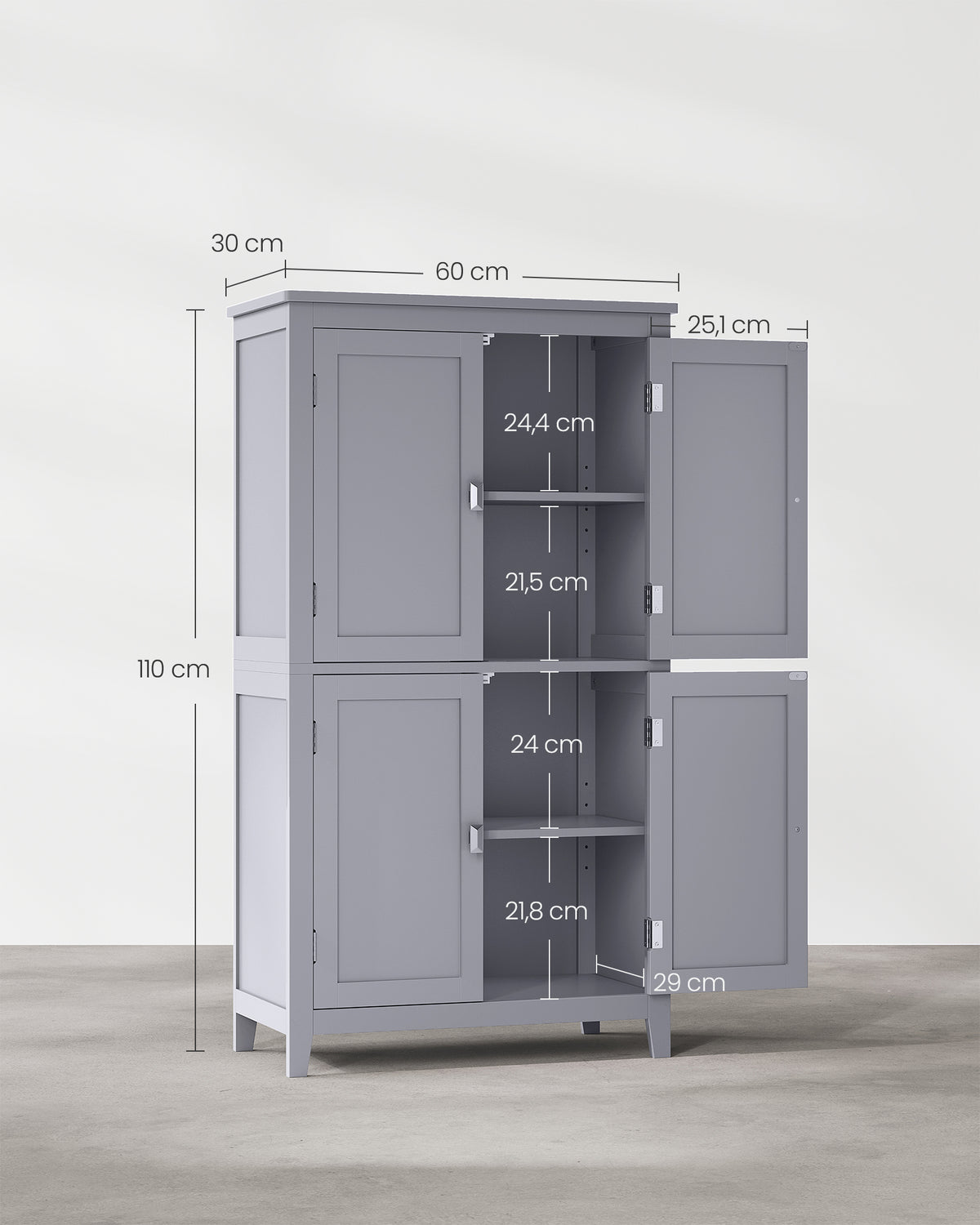 Badkamerkast met 4 Deuren en Verstelbare Planken, 30 x 60 x 110 cm