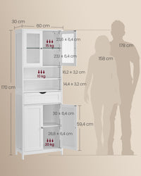 Badkamerkast met Led-verlichting, Lade en Verstelbare Planken, 30 x 60 x 170 cm