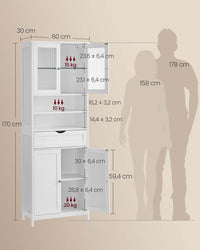Badkamerkast met Led-verlichting, Lade en Verstelbare Planken, 30 x 60 x 170 cm