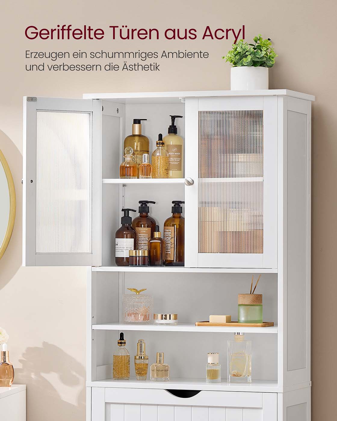 Badkamerkast met Led-verlichting, Lade en Verstelbare Planken, 30 x 60 x 170 cm
