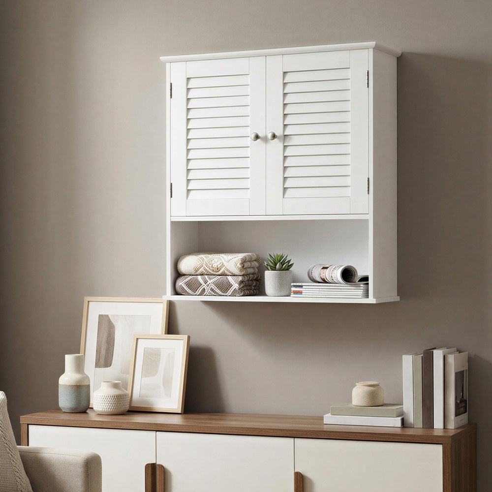 Hangende Badkamerkast met Dubbele Deur en Open Vak, 60 x 20 x 70 cm