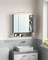Spiegelkast met Stopcontacten, Föhnhouder en 3 Deuren, 16,5 x 70 x 75 cm