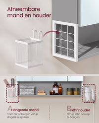 Spiegelkast met Stopcontacten, Föhnhouder en 3 Deuren, 16,5 x 70 x 75 cm