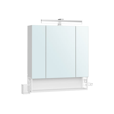 Spiegelkast met Stopcontacten, Föhnhouder en 3 Deuren, 16,5 x 70 x 75 cm