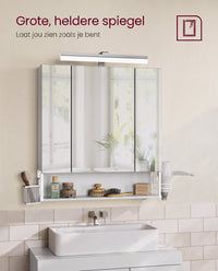 Spiegelkast met Stopcontacten, Föhnhouder en 3 Deuren, 16,5 x 70 x 75 cm