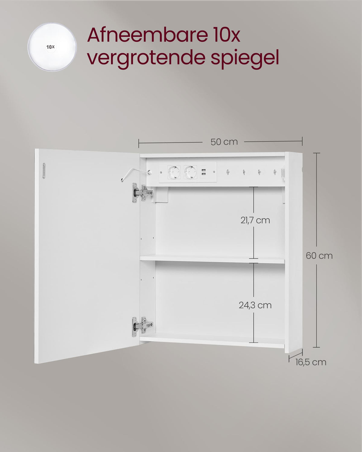 Spiegelkast met Led-verlichting, Stopcontacten en Vergrotende Spiegel