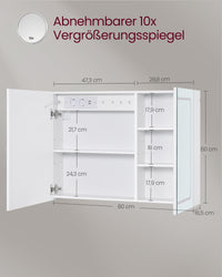 Spiegelkast met Led-verlichting, Stopcontacten en Vergrotende Spiegel