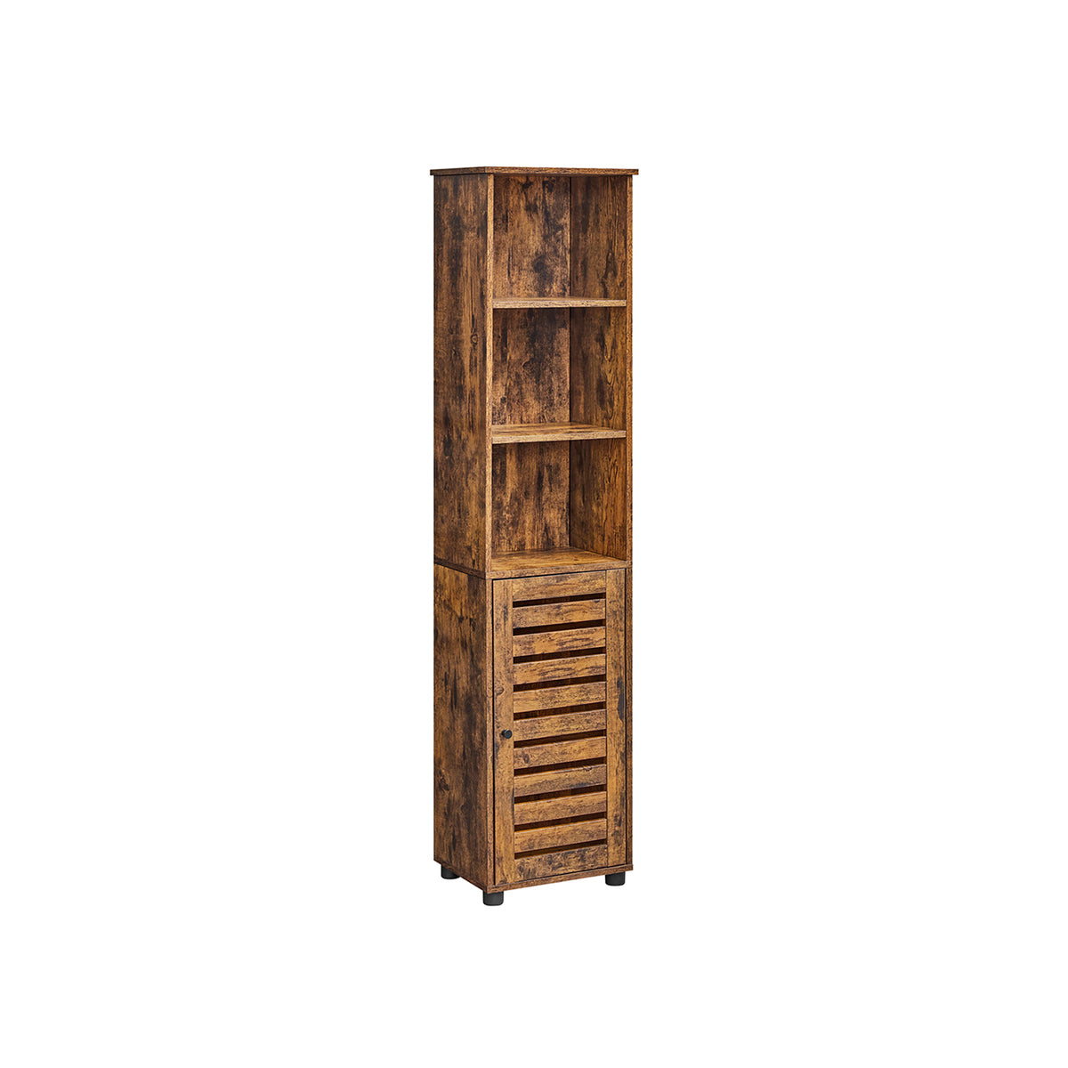 Hoge Badkamerkast in Vintage Bruin met 3 Open Vakken, 40 x 30 x 167 cm
