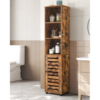 Hoge Badkamerkast in Vintage Bruin met 3 Open Vakken, 40 x 30 x 167 cm