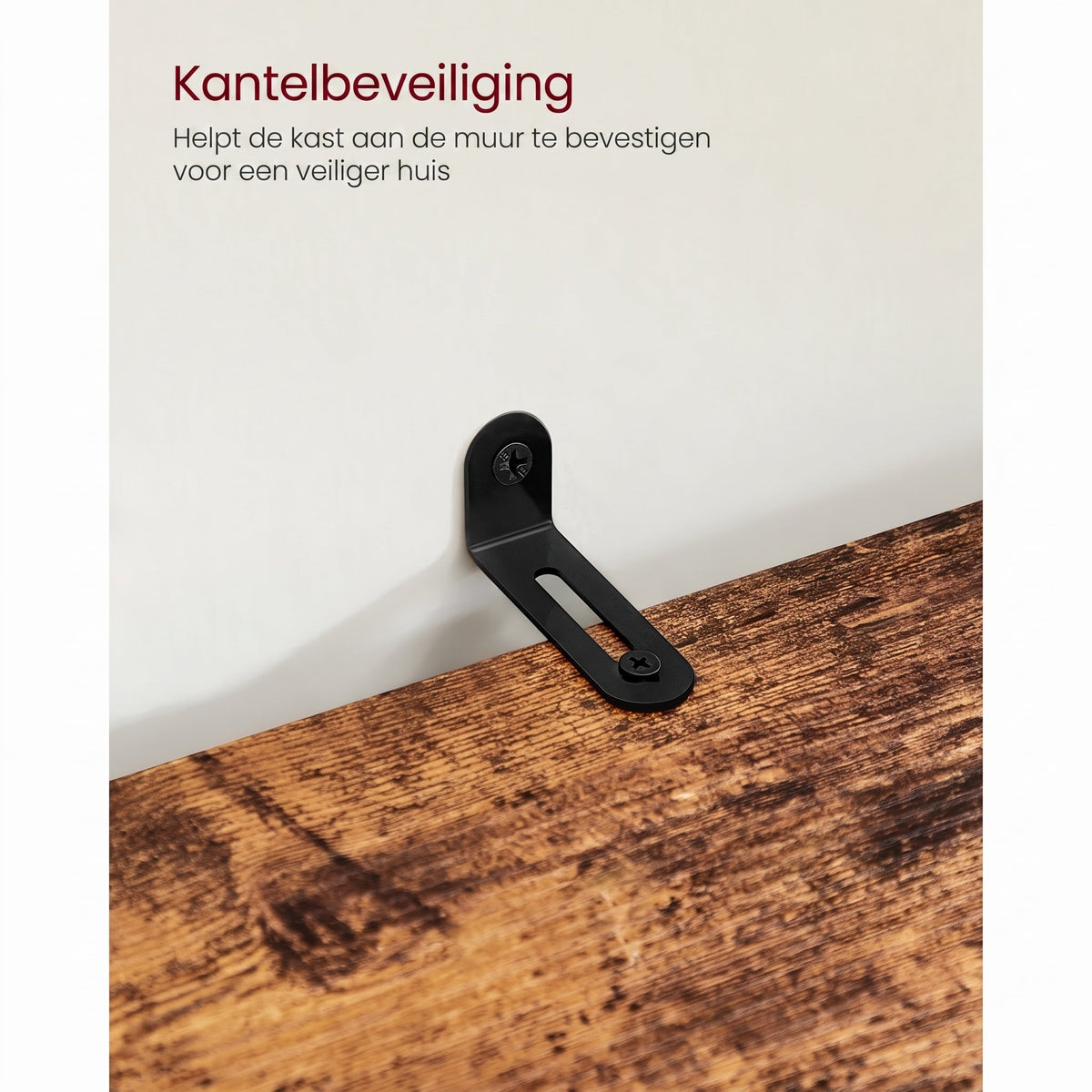 Hoge Badkamerkast in Vintage Bruin met 3 Open Vakken, 40 x 30 x 167 cm