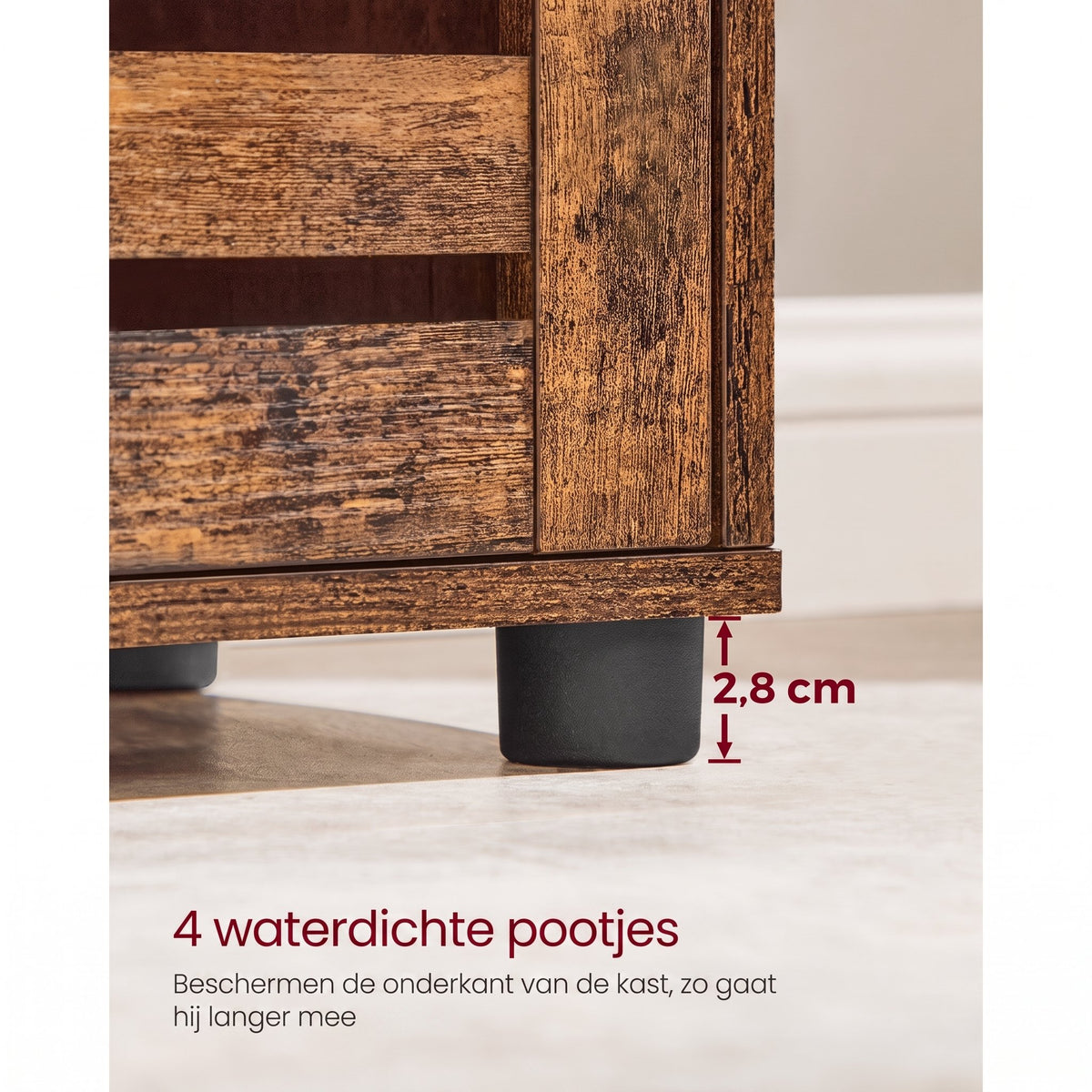 Hoge Badkamerkast in Vintage Bruin met 3 Open Vakken, 40 x 30 x 167 cm