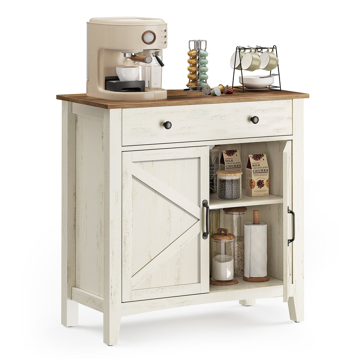 Dressoir met Schuifdeuren, Lade en Verstelbare Plank, 80 x 80 cm