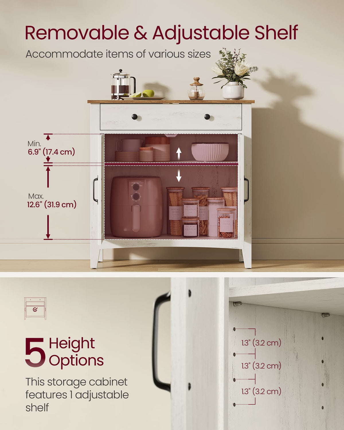 Dressoir met Schuifdeuren, Lade en Verstelbare Plank, 80 x 80 cm